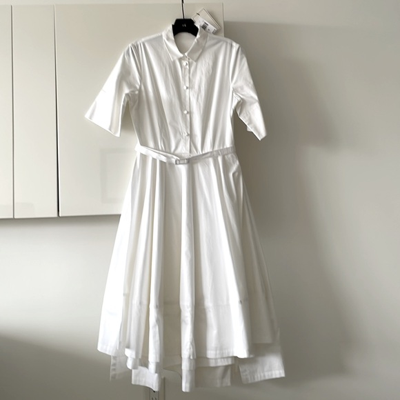 SALE! CO White Cotton Flared Shirtdress - Picture 4 of 16